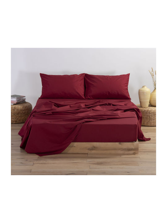 Nef-Nef Homeware Cearșaf Dublu cu Elastic 140x200+30cm. Basic Bordo