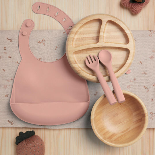 Mamas & Papas Комплект за хранене от бамбук с неплъзгаща се основа, розов, 5 части