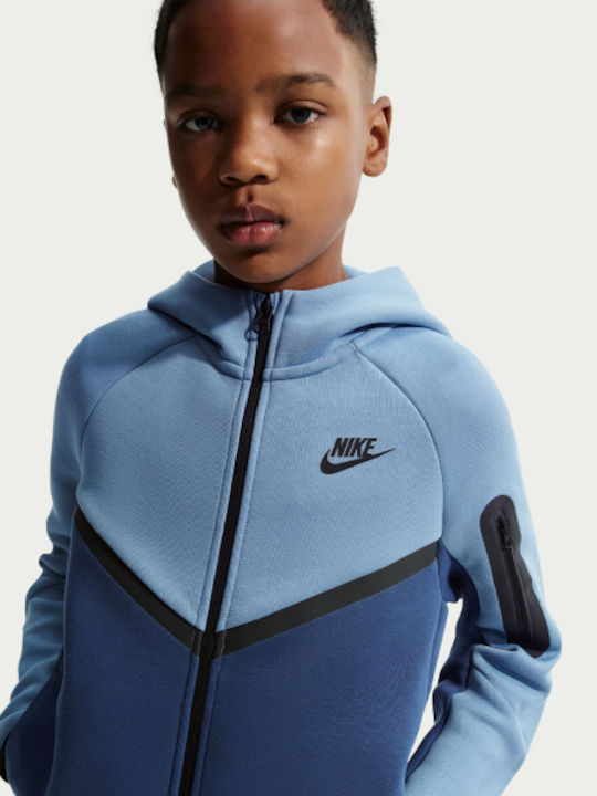 Fleece Kids Sweatshirt Cardigan With Pockets Blue Tech Fleece