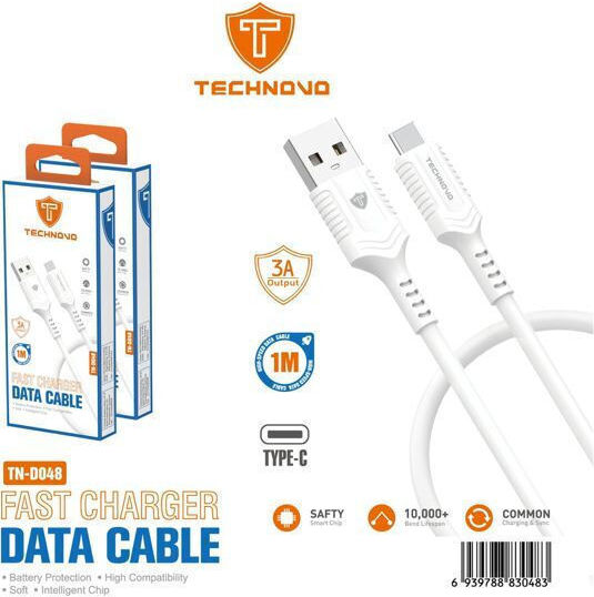 Technovo Regular USB 2.0 Cablu USB-C bărbătesc - USB-A Alb 1m (0030483)