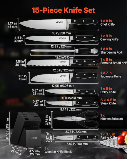 Vevor Knife Set with Base of Stainless Steel 15 Pieces