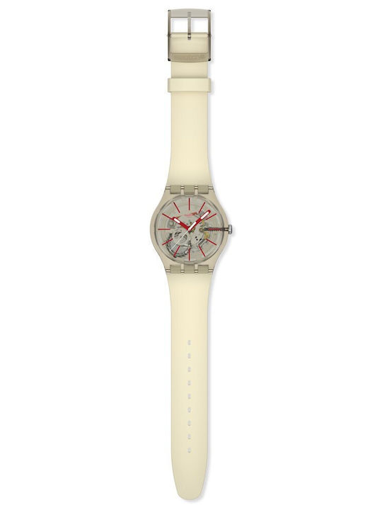 Swatch Swatch Γυναικείο Ρολόι Μπαταρίας με Μπεζ Καουτσούκ Λουράκι