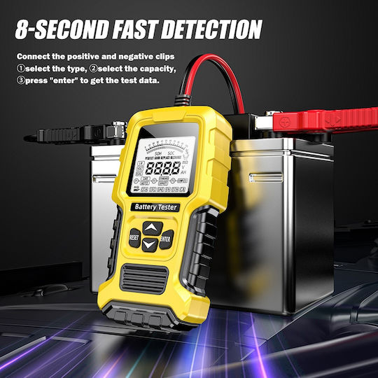 Foxsur Fbt-300 Tester Inteligent de Baterii 12v/24v Mașini Motociclete Ecran Lcd 2.7" Compatibil Vrla Gel Agm Efb Std Baterii Galben Negru