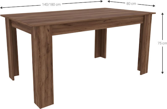 Bruno Table Kitchen Extendable Wooden Brown 140(+40)x80x75cm