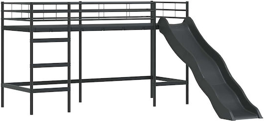 Pat pentru Copii Cușeta Single Negru pentru Saltea 74.5x190cm