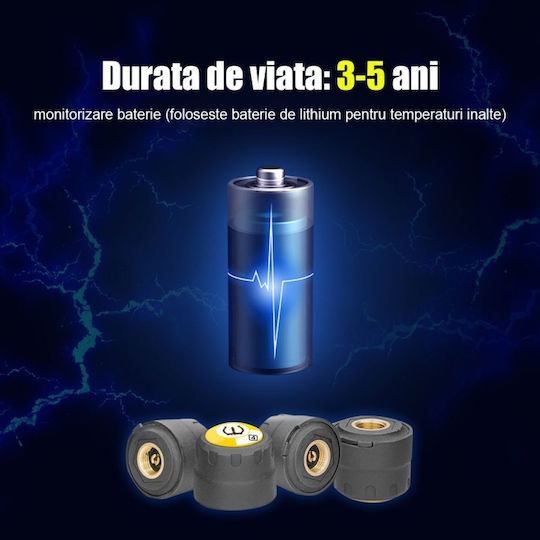 Sistem Monitorizare Presiune Anvelope Ble Tpms Bluetooth 4.0 Ios Android Senzori Externi Set 4 Bucăți