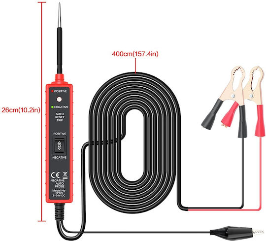 Tester Multifuncțional Portabil Circuite Auto 6v-24v Dc Cablu 5 Metri Protecție Supratensiune 8a Test Polaritate