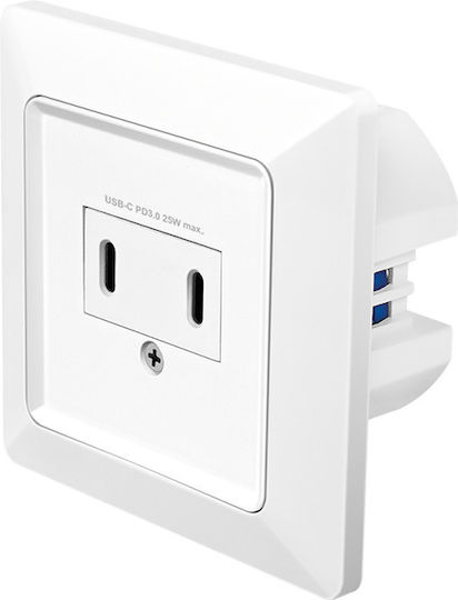 LogiLink Χωνευτή Πρίζα με 2 Θύρες USB Λευκή