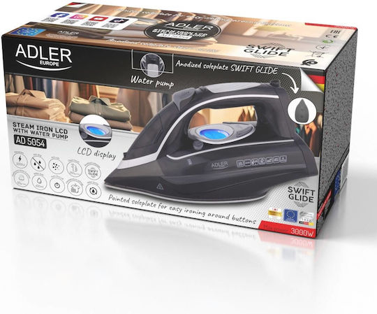 Adler Steam Iron 3000W with Ceramic Plate and Continuous Steam Supply 65g/min