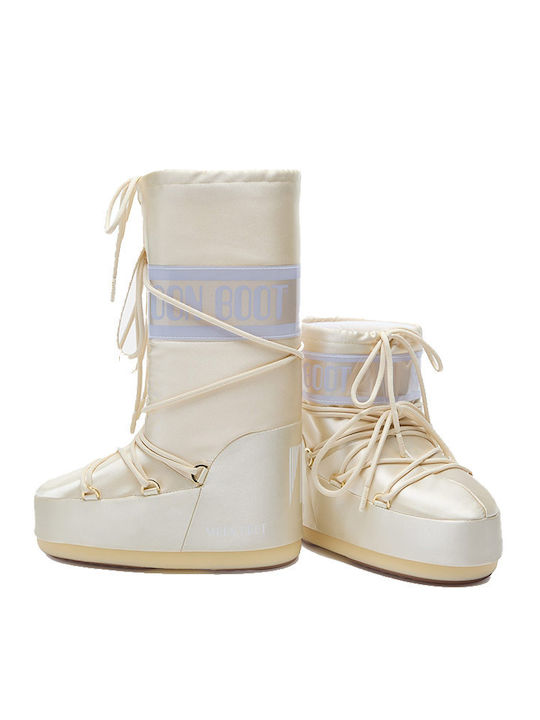 Synthetic Leather Snow Boots with Laces Icon Beige