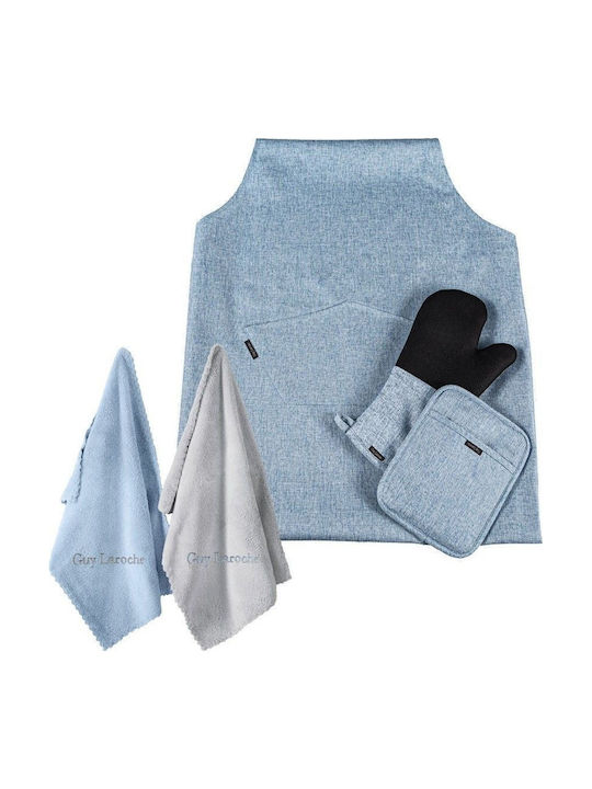 Guy Laroche Küchenschürze mit Topflappen und Handtuch Blau 5Stück