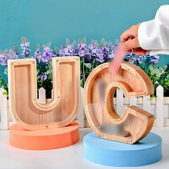 Holz-Spardose Englisches Alphabet Transparente Acryl-Spardose H