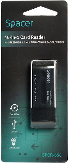 External Card Reader Spacer Usb 2.0 Interface Reads Writes Sd Microsd Xs Sm; Plastic Black