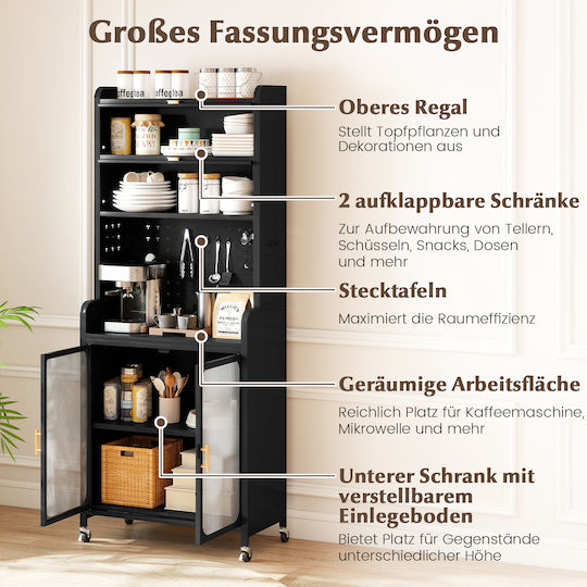 Costway Black Kitchen Rack Wheels Ergonomic Design Jv11319dk+