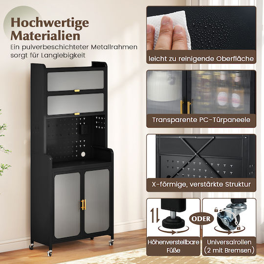 Costway Black Kitchen Rack Wheels Ergonomic Design Jv11319dk+