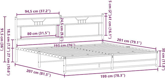 Легло King Size Дървено Кафяво с Дъски за Матрак 193x203см
