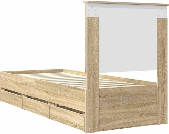 Einzelnes Holzbett Sonoma mit Lattenrost für Matratze 75x190cm
