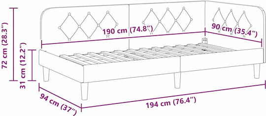 Sofa Bed Single Upholstered with Velvet Turquoise with Slats for Mattress 90x190cm