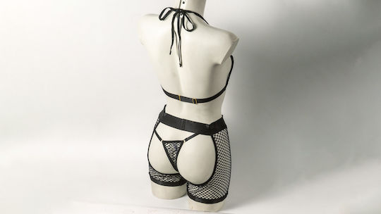 Ophelia's Dream Lingerie Fishnet Set Bra-crotchless Shorts 10h3135blk