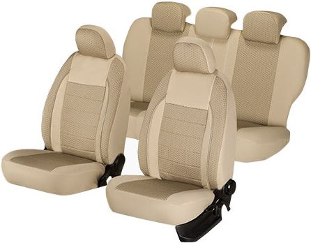 Car Seat Cover Set Elegance Edition V2 Textile Material Eco-leather Inserts 11 Pieces Beige