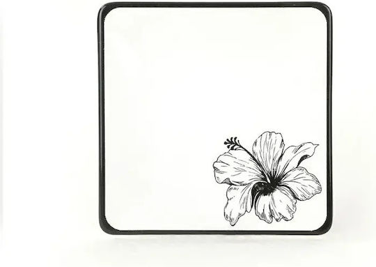 Square Dinnerware Set Keraart Lotus Black and White 24 Pieces 25x25cm