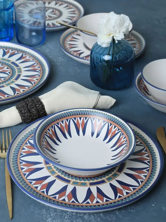 Dinnerware Set 24 Pieces 6 Persons Blue Pattern 28 × 28 Cm