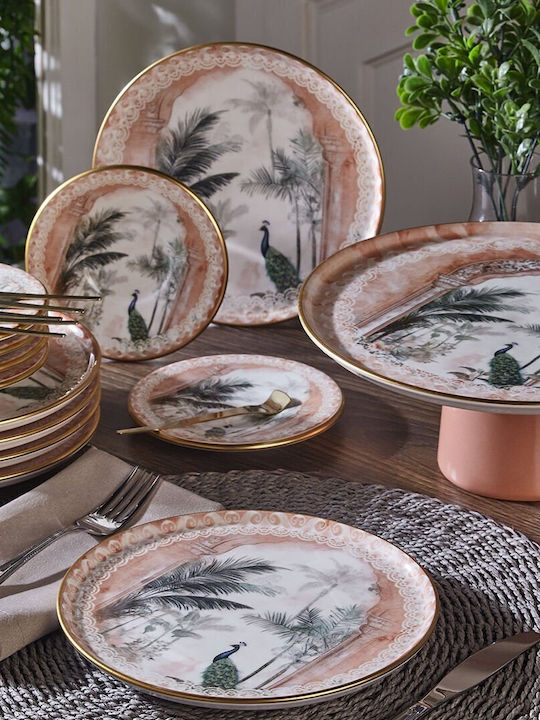 19-Piece Stoneware Porcelain Peacock Garden Dinnerware Set for 6 People 24x24cm