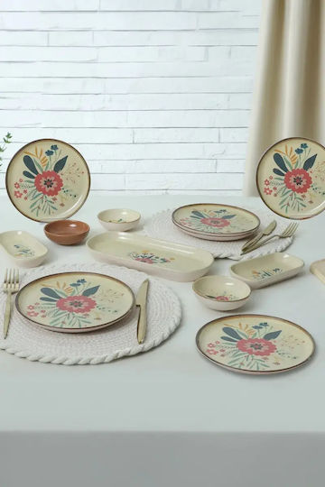 SteweHome Breakfast Set Flowers 13 Pieces 6 Persons Multicolour-Beige 26 × 26 Cm