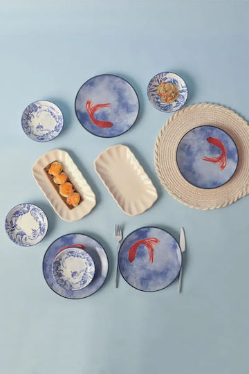Set Farfurii De Mic Dejun Ceramice Albastre 10 Bucăți Pentru 4 Persoane 26 × 26 Cm