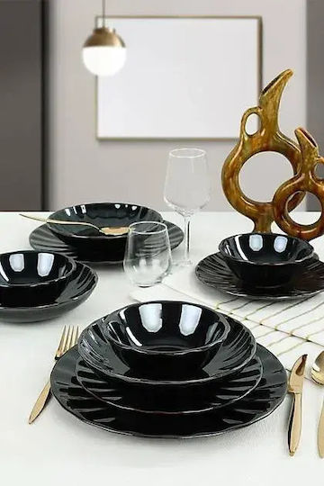 Modern Black Dinnerware Set Elegant Line Luxury 27x27 Cm