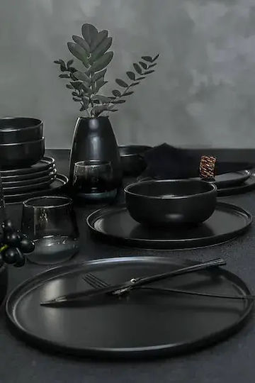 SteweHome Dinnerware Set Matte Black Modern Aesthetic Elegant Style 27x27 Cm