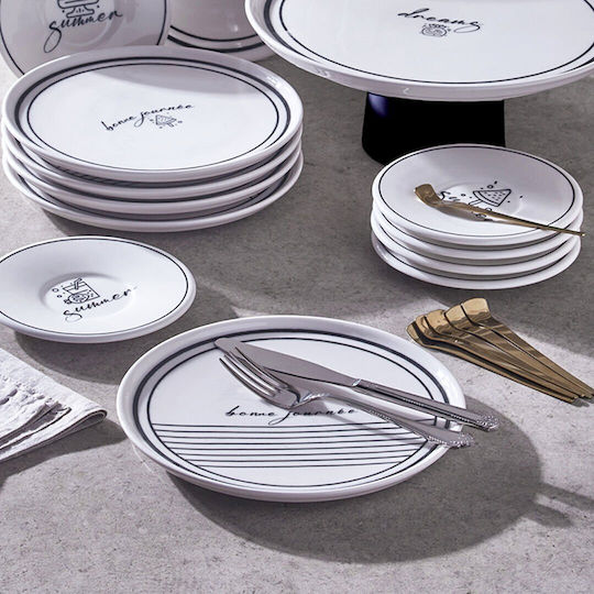 SteweHome Geschirrset 19 Stück Steingut Porzellan Sammlung Minimalistische Linie 6 Personen 20x20cm