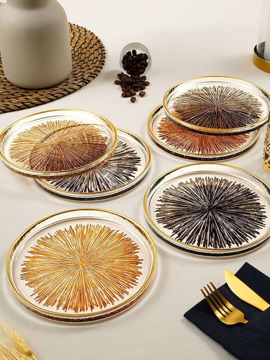 Set of 6 Glass Dinnerware Pieces with Gold Details 16x16cm