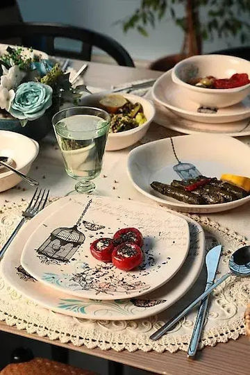 Elegant Dining Set Cream Artistic Pattern 27x27 Cm