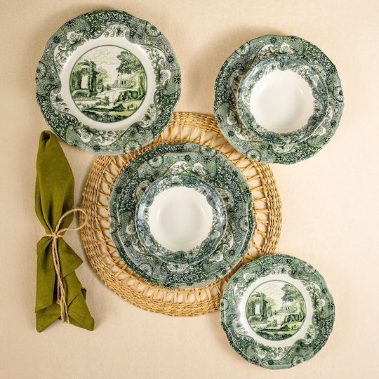 Porcelain Dinnerware Set 24 Pieces Emerald Landscape 6 Persons 25x25cm
