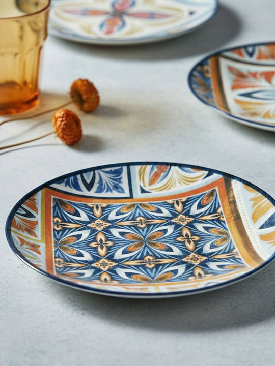 Set of 6 Porcelain Serving Plates with Tile Pattern 20x20cm