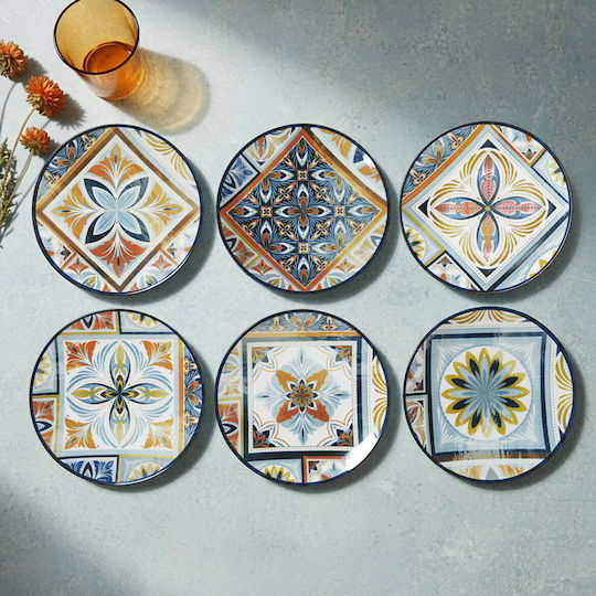 Set of 6 Porcelain Serving Plates with Tile Pattern 20x20cm