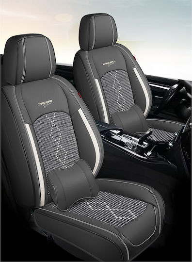 Huse Premium Pentru Scaune Auto 5 Locuri Carguard Deluxe Din Piele Ecologică Perforată Textile Negru Alb
