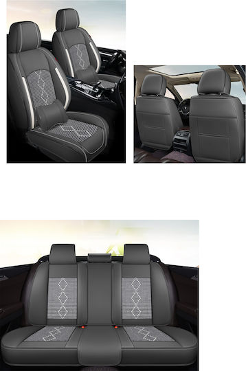 Huse Premium Pentru Scaune Auto 5 Locuri Carguard Deluxe Din Piele Ecologică Perforată Textile Negru Alb