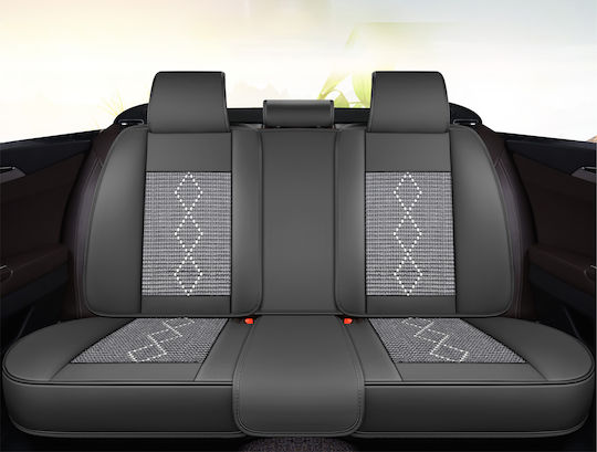 Huse Premium Pentru Scaune Auto 5 Locuri Carguard Deluxe Din Piele Ecologică Perforată Textile Negru Alb