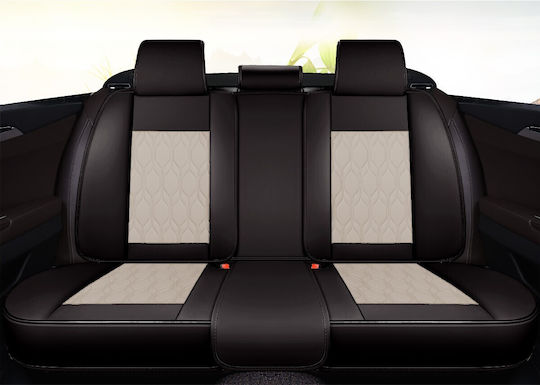 Huse Scaune Auto Premium 5 Locuri Carguard Deluxe Piele Eco Perforată Negru Crem