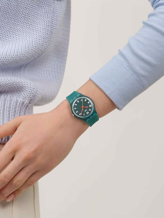 Swatch Unisex Herrenuhr Batterie mit Grün Kautschukarmband