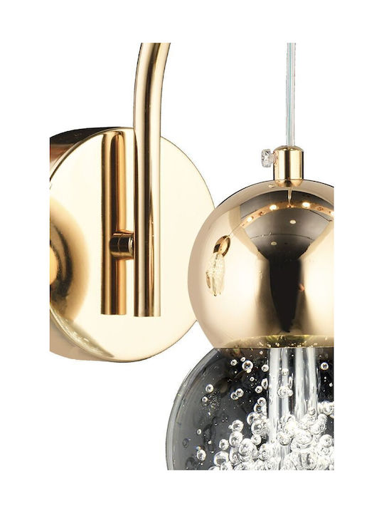 Gold LED Wall Lamp Crystal Ball & 3 Light Colours 26×30cm