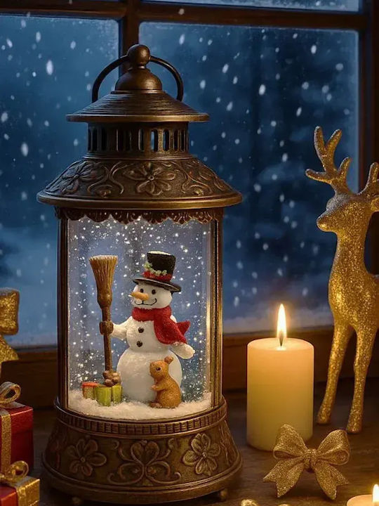 Christmas Lantern Snowman Decorative Brown 27x13 Cm