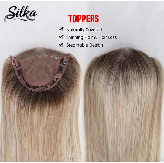 Damen Topper Toupé Korrektur Haar Clip Große Oberfläche Transparente Teilung 18 Zoll Synthetische Menschliche Haar Kanekalon Blonde Highlights Dunkle Wurzel