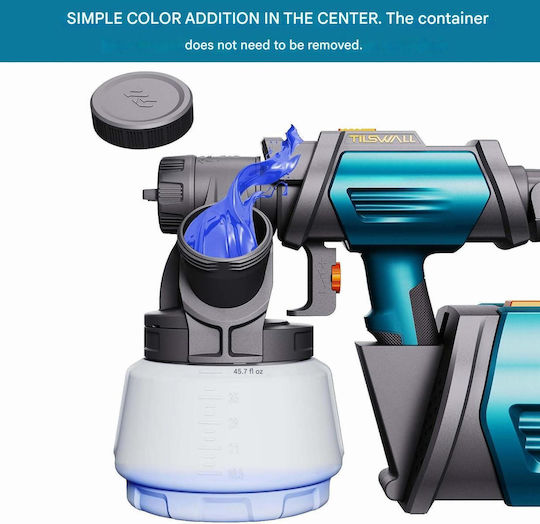 800 Hvlp Tilswall Shark Pistol De Vopsit 1300 Ml Capacitate 4 Duze 3 Moduri De Pulverizare 120 Din Ideal Pentru Vopsirea Interiorului Exteriorului Pereților Mobilei – Albastru