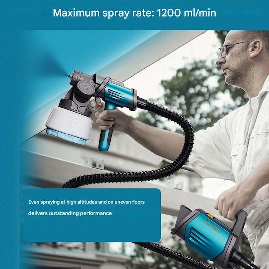 800 Hvlp Tilswall Shark Pistol De Vopsit 1300 Ml Capacitate 4 Duze 3 Moduri De Pulverizare 120 Din Ideal Pentru Vopsirea Interiorului Exteriorului Pereților Mobilei – Albastru