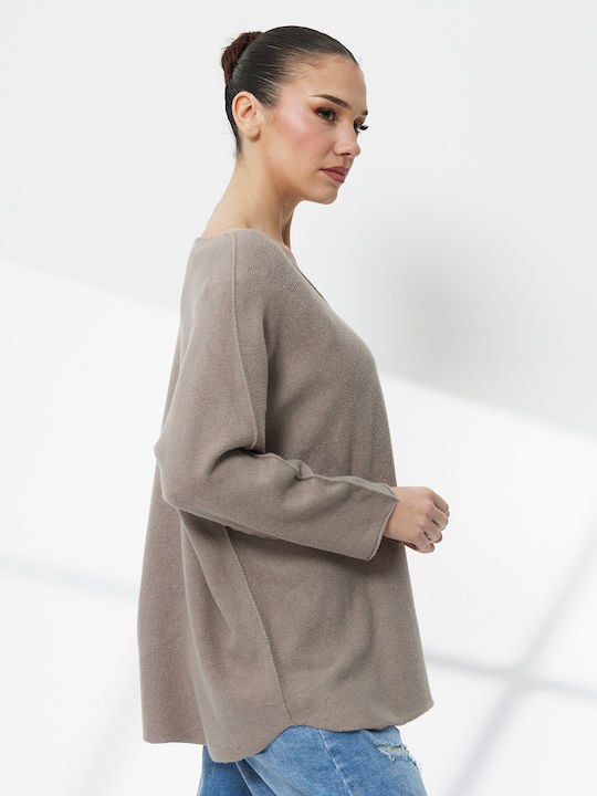 Women's Sweater with V Neckline Brown