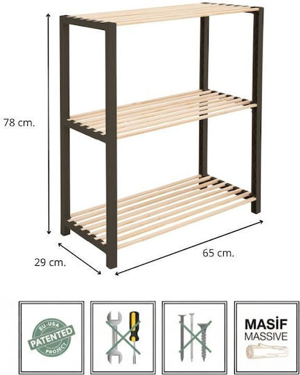FixWood Кухненски Дървен Стелаж С 3 Позиции Черен 65x29x78см