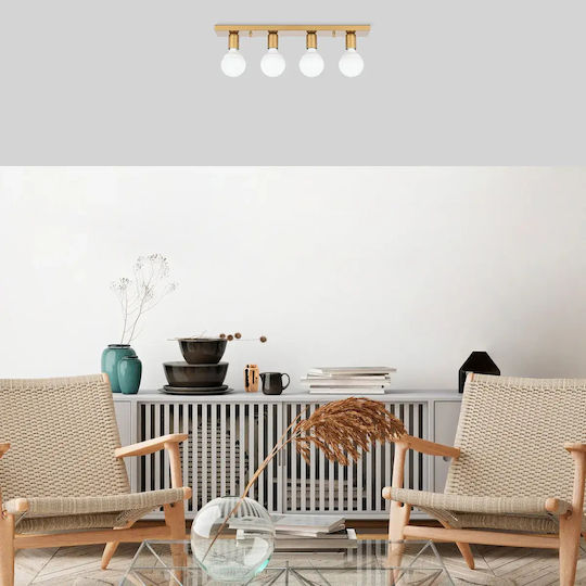 Lumină De Tavan Montată Lineară Cu Patru Becuri Auriu 60x10cm